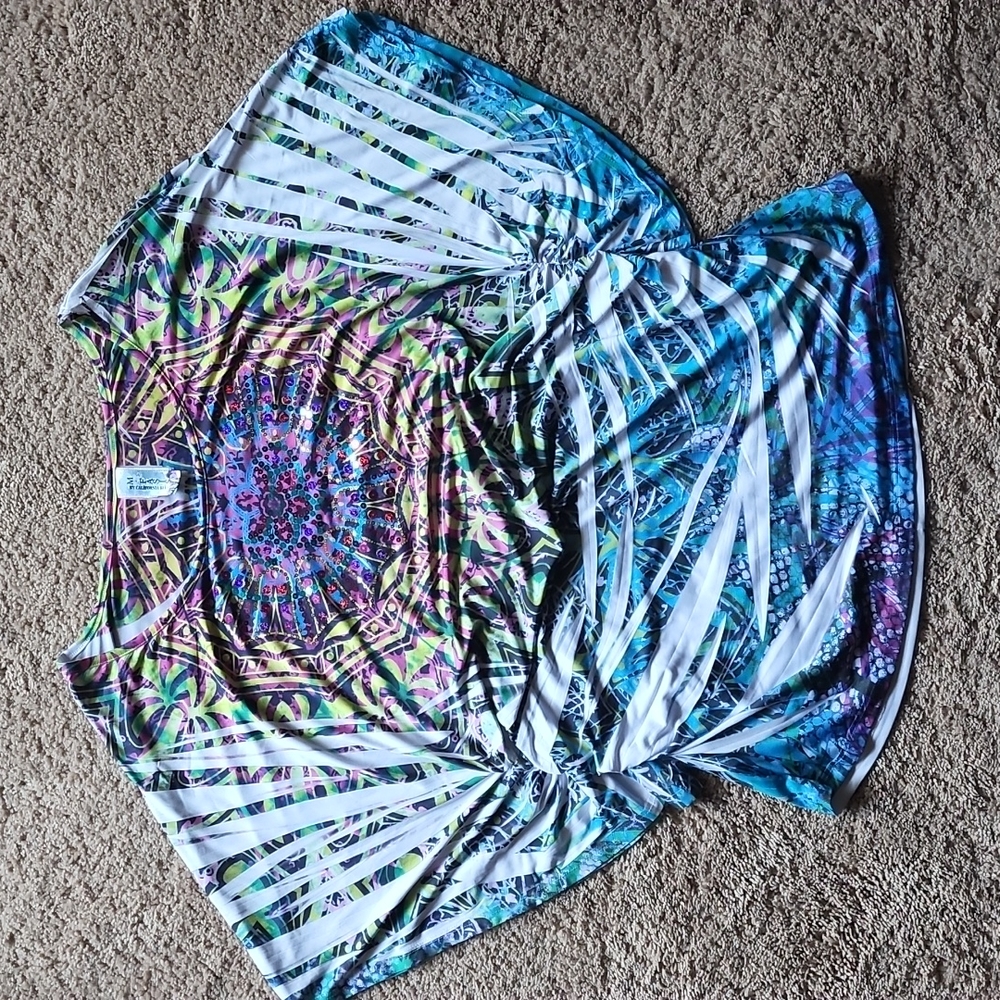 California blue sequin cinched bathing rainbow top 1x fits smaller